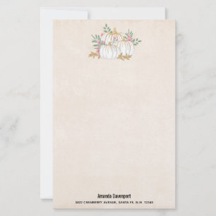 Vita och Guld Pumpkins Watercolor Brevpapper