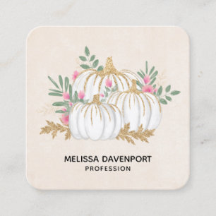Vita och Guld Pumpkins Watercolor Fyrkantigt Visitkort