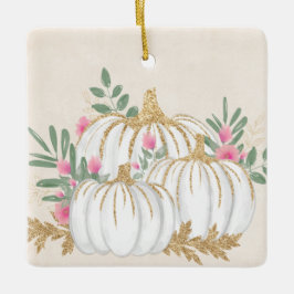 Vita och Guld Pumpkins Watercolor Julgransprydnad Keramik