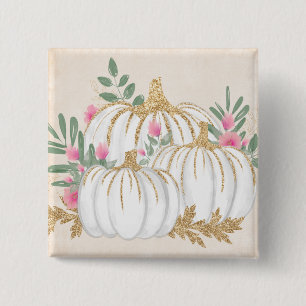 Vita och Guld Pumpkins Watercolor Knapp