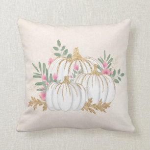Vita och Guld Pumpkins Watercolor Kudde