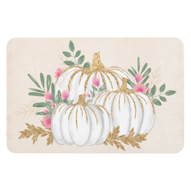 Vita och Guld Pumpkins Watercolor Magnet (Horisontell)