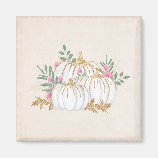 Vita och Guld Pumpkins Watercolor Magnet (Framsidan)