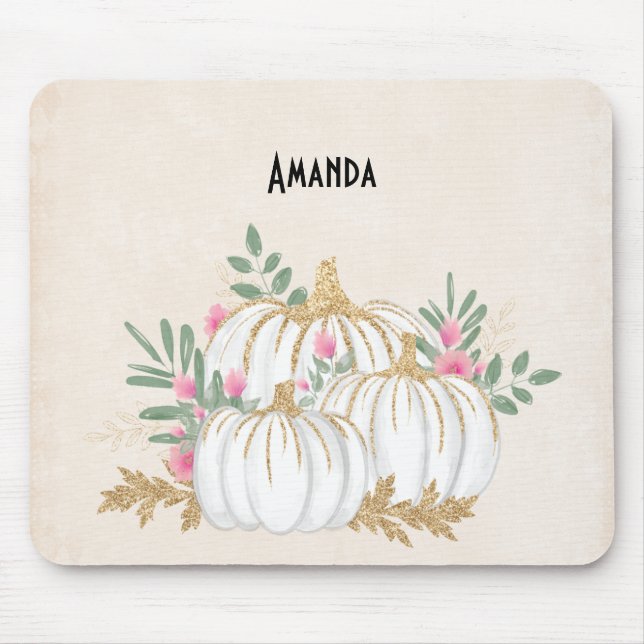 Vita och Guld Pumpkins Watercolor Musmatta (Framsidan)