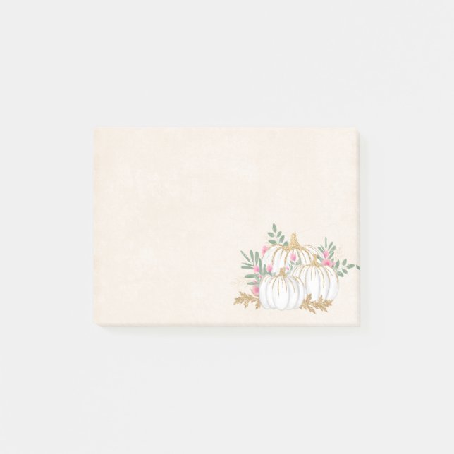 Vita och Guld Pumpkins Watercolor Post-it Block (Framsida)