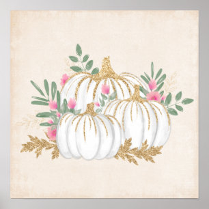 Vita och Guld Pumpkins Watercolor Poster