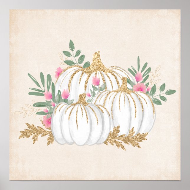 Vita och Guld Pumpkins Watercolor Poster (Framsidan)