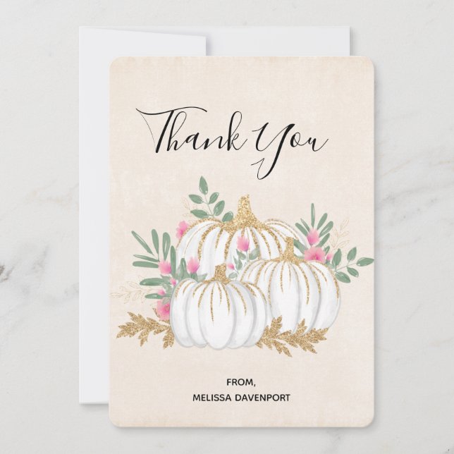 Vita och Guld Pumpkins Watercolor Tack (Framsida)