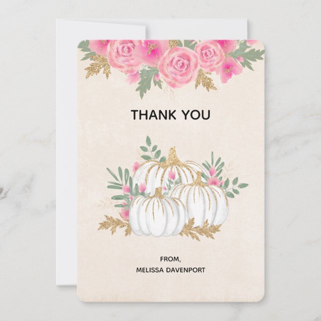 Vita och Guld Pumpkins Watercolor Tack (Framsida)