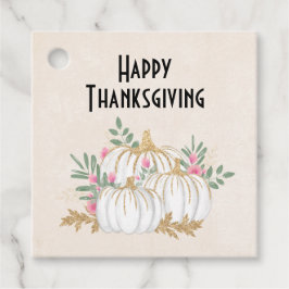 Vita och Guld Pumpkins Watercolor Thanksgiving Gåvor Etiketter