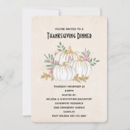 Vita och Guld Pumpkins Watercolor Thanksgiving Inbjudningar