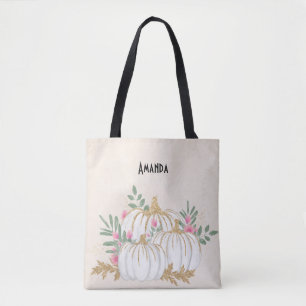 Vita och Guld Pumpkins Watercolor Tygkasse