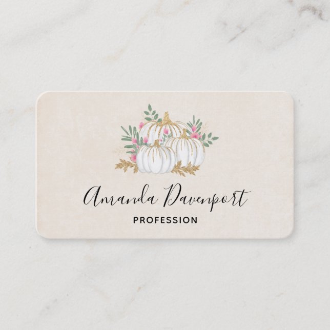 Vita och Guld Pumpkins Watercolor Visitkort (Framsida)