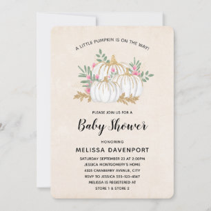 Vita och guld pumpor vattenfärg baby shower inbjudningar
