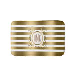 Vita och Guld Rand med Swirls Ram Badrumsmatta