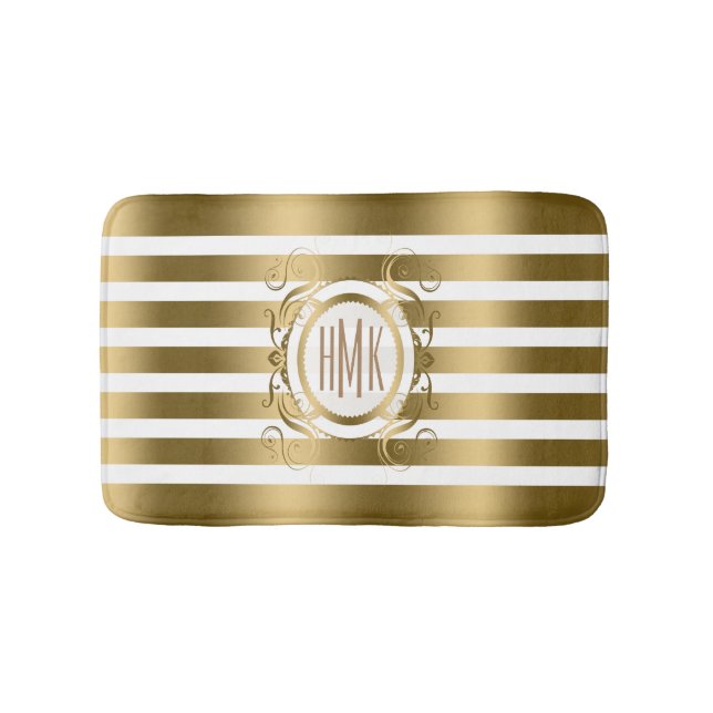 Vita och Guld Rand med Swirls Ram Badrumsmatta (Framsidan)