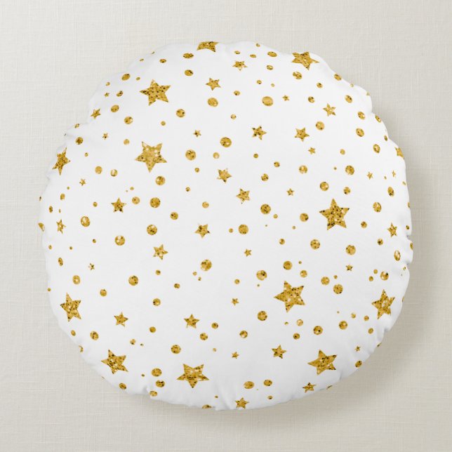Vita och Guld Starry Natt Rund Kudde (Framsidan)