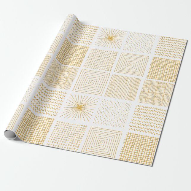 Vita och Guld Struktur Geometric Mönster Presentpapper (Utrullad)