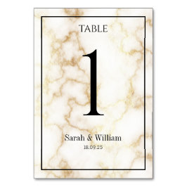 Vita och Guld Vein Marble Bröllop Bordsnummer Card