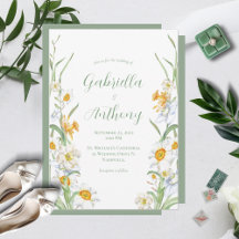 Vita och Gult Daffodil Blommigt Bröllopsinbjudning