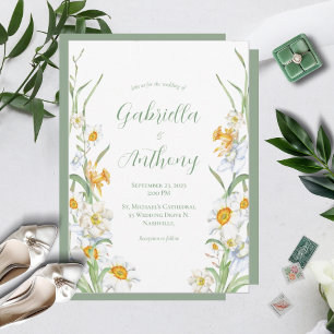 Vita och Gult Daffodil Blommigt Bröllopsinbjudning Inbjudningar