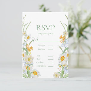 Vita och Gult Daffodil Blommigt Ram Grönt Bröllop OSA Kort