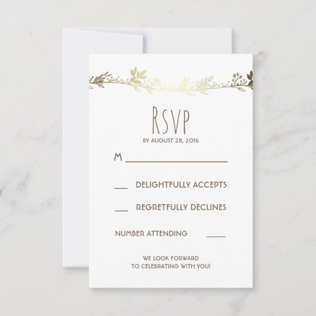 Vita och gyllene blommiga bröllops-RSVP OSA Kort (Framsida)
