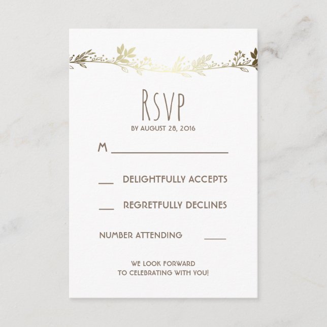Vita och gyllene blommiga bröllops-RSVP OSA Kort (Framsida)