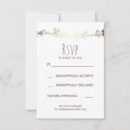 Vita och gyllene blommiga bröllops-RSVP OSA Kort