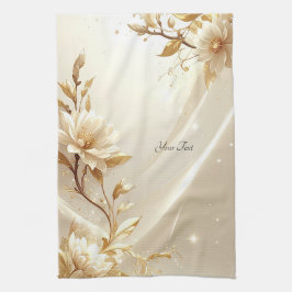 Vita och gyllene blommor köksduk kökshandduk