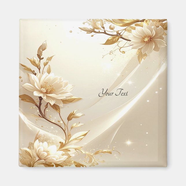 Vita och gyllene blommor magnet (Framsidan)