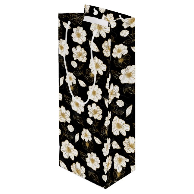 Vita och gyllene blommor på svart (Baksidan Vinklad)