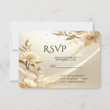Vita och gyllene blommor RSVP-kort