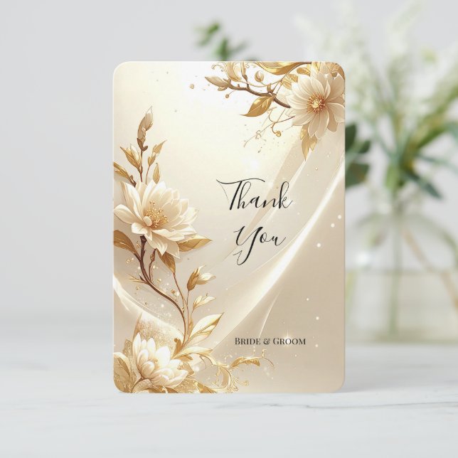 Vita och gyllene blommor tackkort tack kort (Stående Fram)
