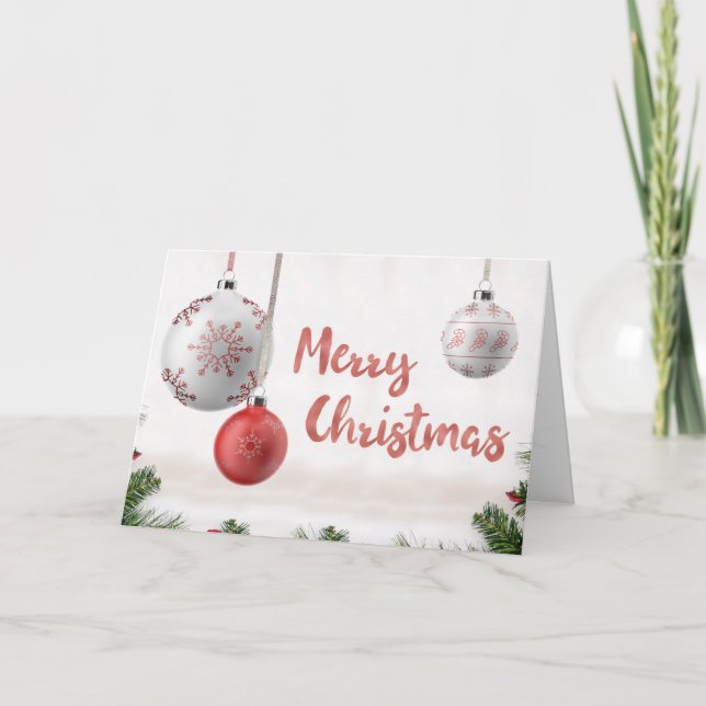 Vita och gyllene Boll med Snö God jul Helgkort (Framsida)