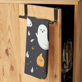 Vita och gyllene spöken stjärnor svart Halloween Kökshandduk