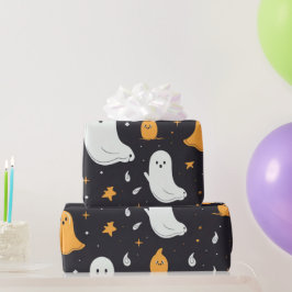Vita och gyllene spöken stjärnor svart Halloween Presentpapper