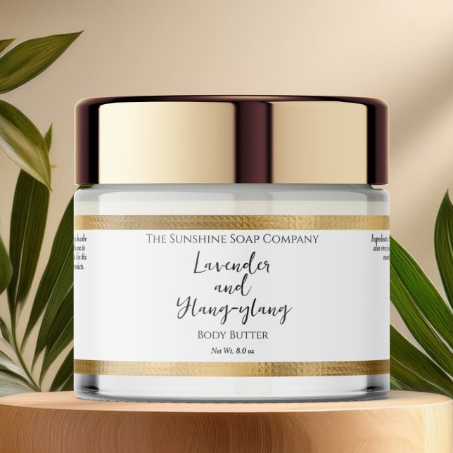 Vita och Hammered Gold Foil Cosmetics Burk-etikett Vattenflaska Etikett (Skapare uppladdad)