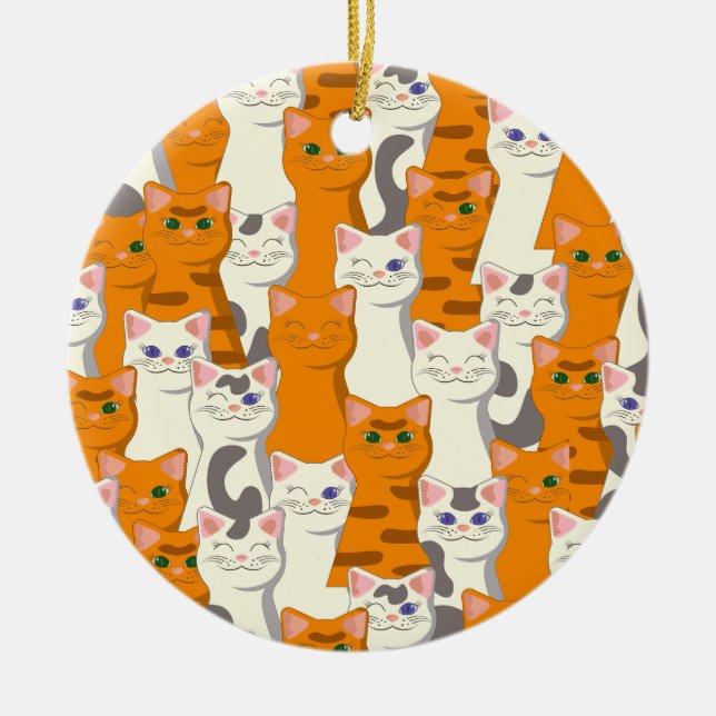 Vita och ingerkatter mönster grönt ögon blue ögon julgransprydnad keramik (Framsidan)