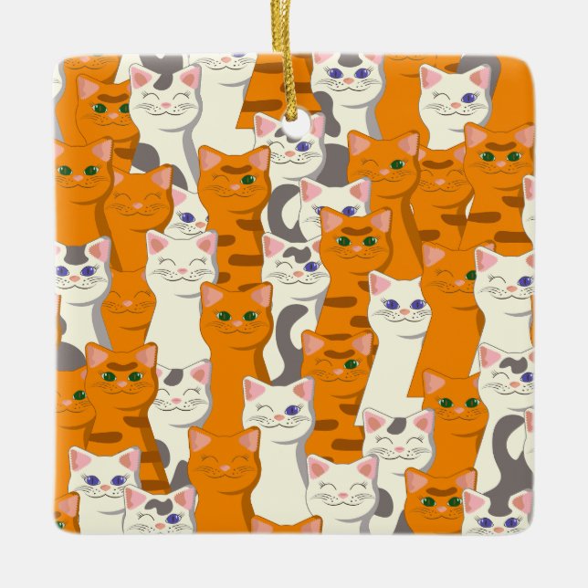 Vita och ingerkatter mönster grönt ögon blue ögon julgransprydnad keramik (Framsida)