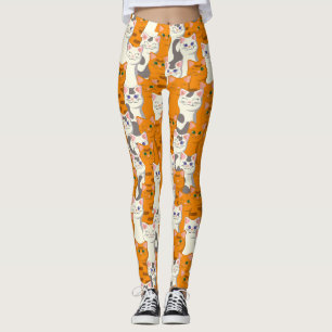 Vita och ingerkatter mönster grönt ögon blue ögon leggings