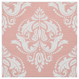 Vita och lax Rosa Ornate Blommigt Damasker Tyg