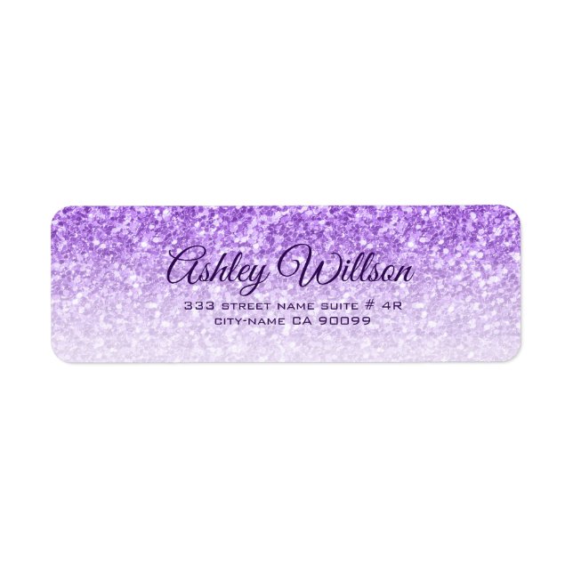 Vita och Lila Glitter Mönster Returadress Etikett (Framsidan)