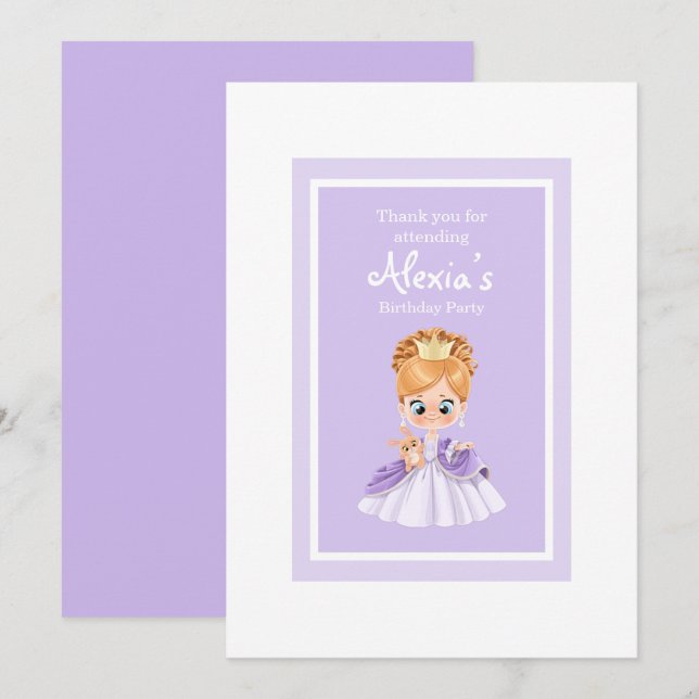Vita och lila lilla prinsessa inbjudningar (Fram/baksida)