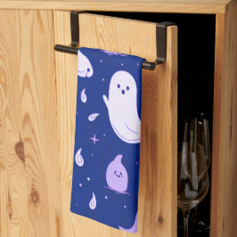 Vita och lila spöken stjärnor blå Halloween Kökshandduk