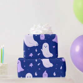 Vita och lila spöken stjärnor blå Halloween Presentpapper