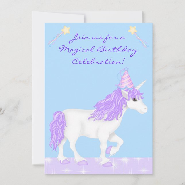 Vita och Lila Unicorn Girls Birthday-inbjudan Inbjudningar (Framsida)