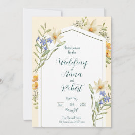 Vita och Lilac Wildblommor Geometric Bröllop Inbjudningar