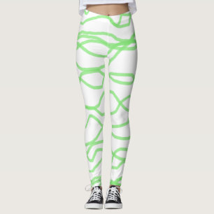 Vita och Lime Green Abstrakt Leggings