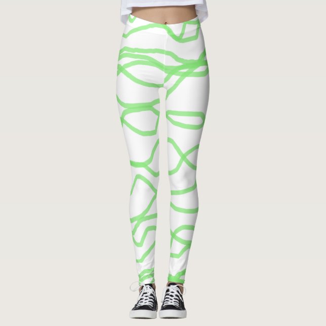 Vita och Lime Green Abstrakt Leggings (Framsida)